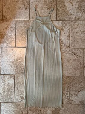 Slim Ribbed Halter Midi Dress in Sage